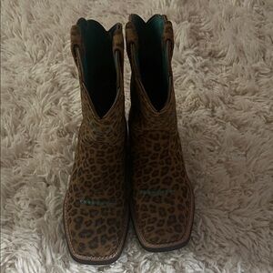 Ariat Leopard Pattern Boots with Teal Lining